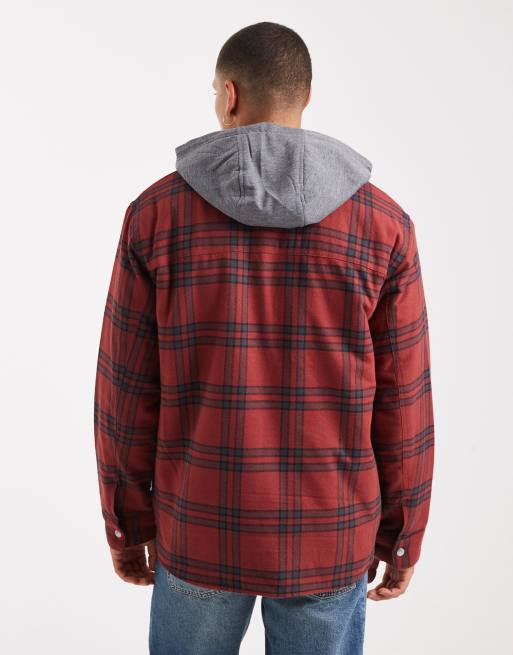 Levi's - Francisco - Camicia giacca rossa in flanella foderata in pile borg con cappuccio in felpa, 3 di 5