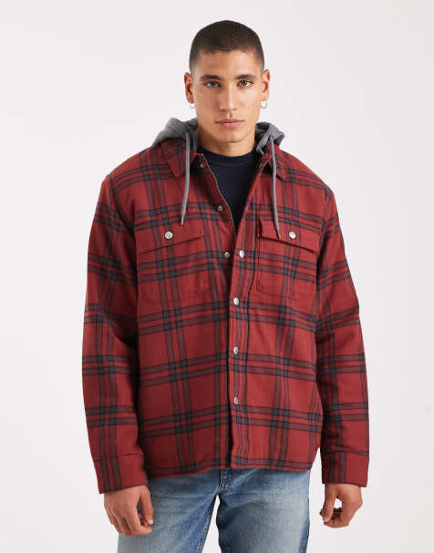 Levi's francisco sweat hood sherpa lined flannel overshirt jacket in red - view 1