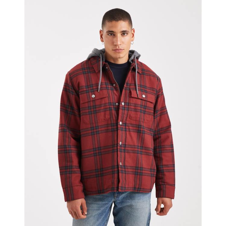 Levi's francisco sweat hood sherpa lined flannel overshirt jacket