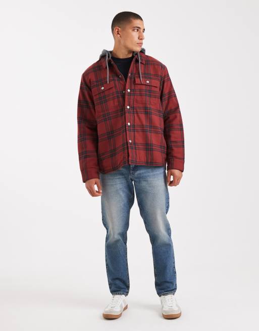Levi's francisco sweat hood sherpa lined flannel overshirt jacket
