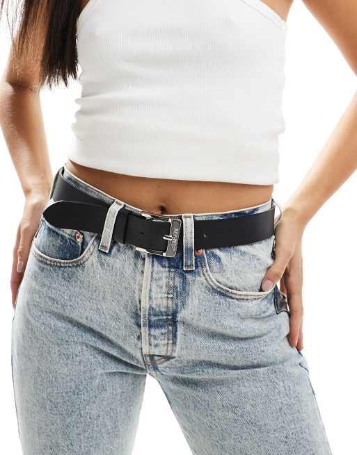 Levi's - Free - Leren riem met zilveren gesp in zwart