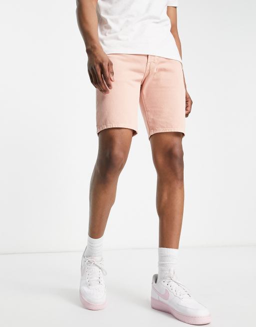 Mens pink cheap denim shorts