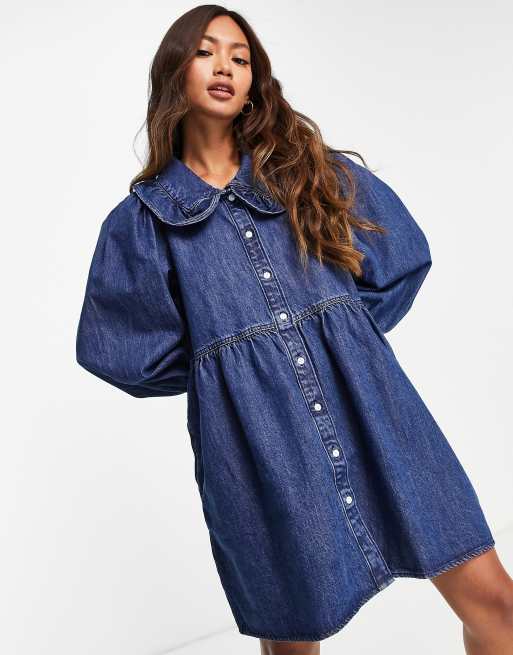 Levi's frill collar denim dress in indigo | ASOS