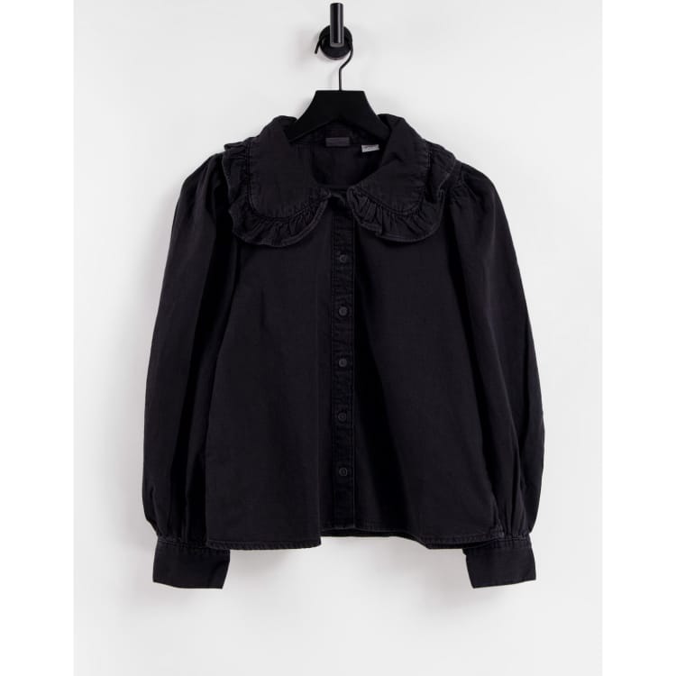 Levi's frill collar denim shirt in black ASOS