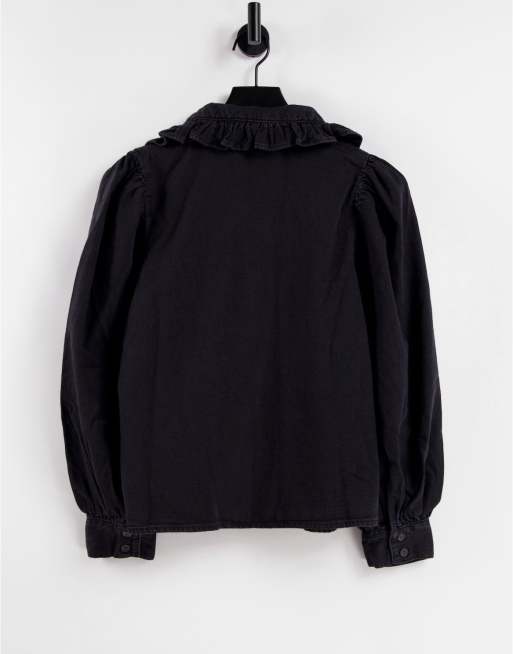 Levi's frill collar denim shirt in black, 4 of 4