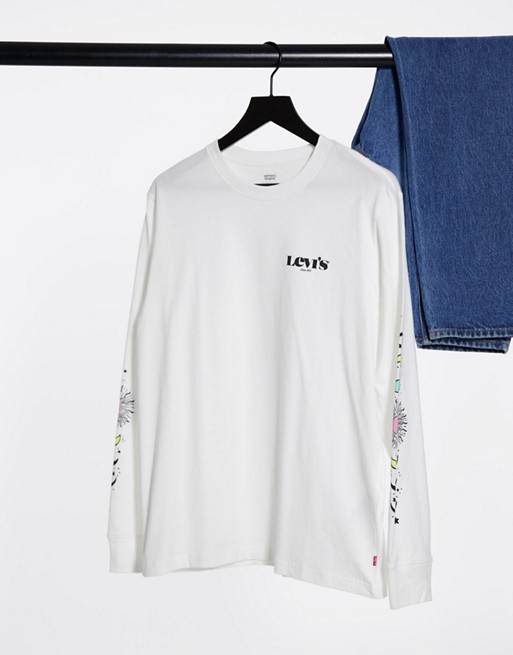 Levi's front & arm logo relaxed fit long sleeve top in clouds white