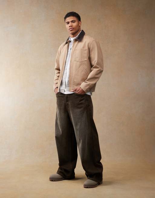 Levi's full zip mechanics canvas trucker jacket relaxed boxy fit in beige, 3 of 4