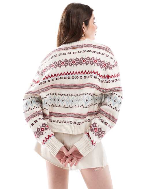 Levi's Gala fairisle knit cardigan in beige, 3 of 4