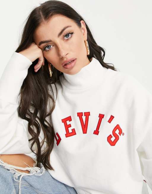 Levi's gardenia high neck logo sweatshirt in white | ASOS