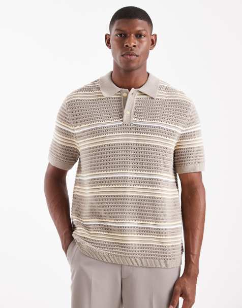 Levi's - Gebreide gestreepte polo met korte mouwen in lichtbruin - view 1