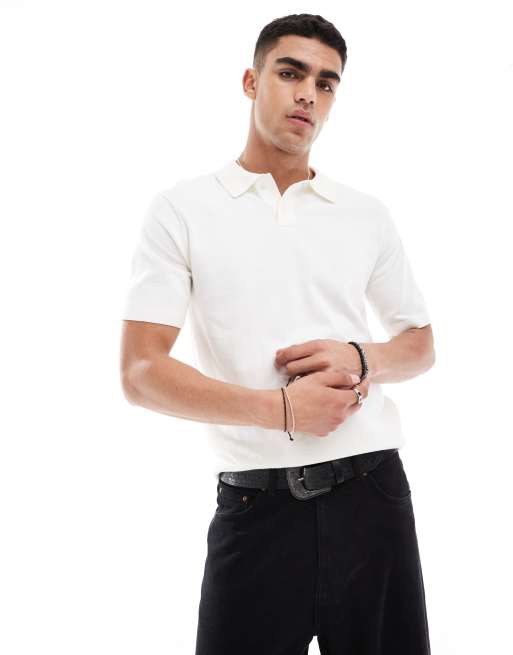 Levi's - Gebreide polo met korte mouwen in crème