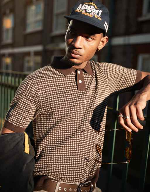 Levi's - Gebreide polo met pied-de-poule in bruin en beige