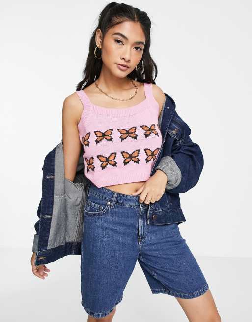 Levi's - Gebreide sweater in tankmodel met vlinders in roze