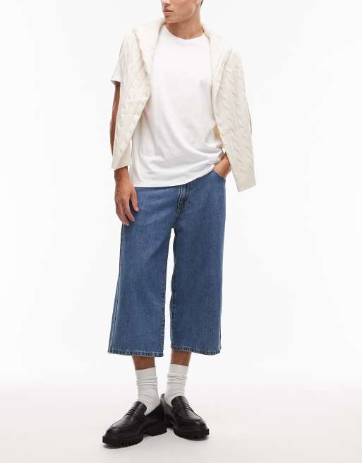 Levi's - Gedraaide 3/4 baggy denim jeans in mid-wash