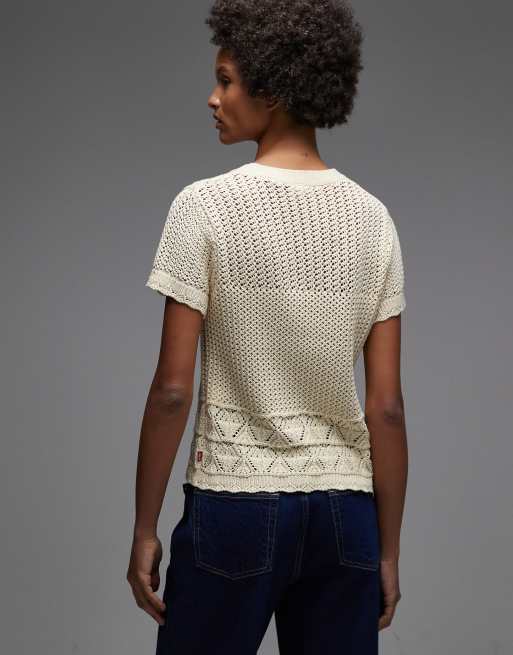 Levi's - Gehaakte gebreide top in ecru, 3 van 4