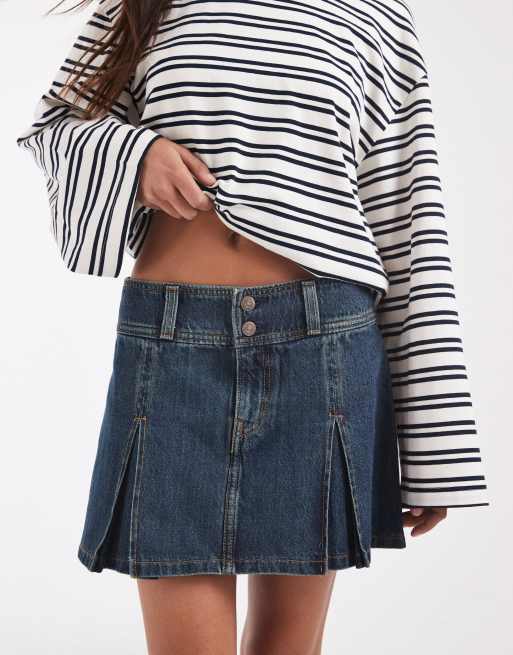 Levi's - Geplooide denim mini rok in donkerblauw, 3 van 5