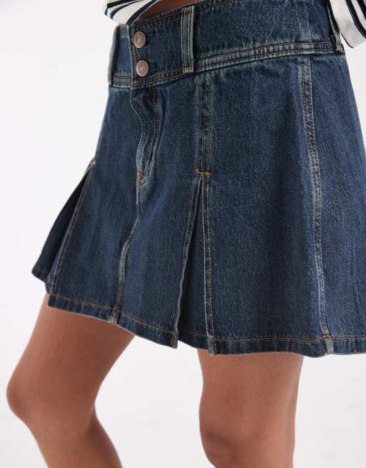 Levi's - Geplooide denim mini rok in donkerblauw, 4 van 5