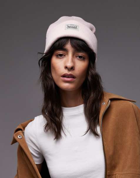 Levi's – Gerippte Strickmütze in Rosa mit Logo-Etikett - view 1