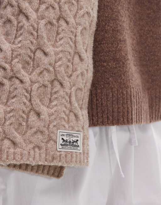 Levi's – Gerippter Strickschal in Hellbraun mit Logo-Etikett, 2 von 3