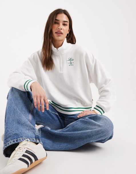 Levi's – Geripptes Sweatshirt in Weiß mit Zierstreifen und kurzem Reißverschluss - view 1
