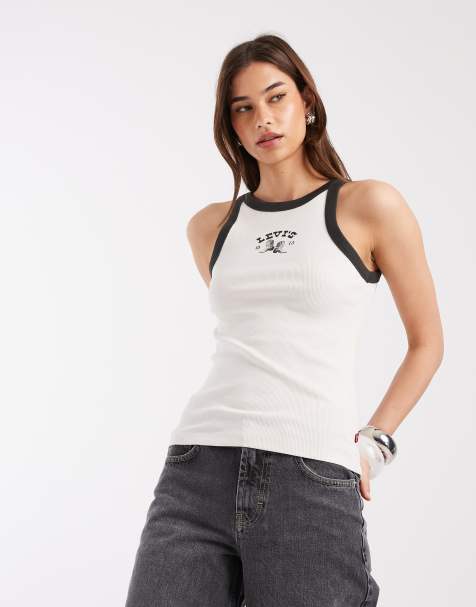 Levi's – Geripptes Trägertop in Weiß mit Motivprint und Ringerrücken - view 1