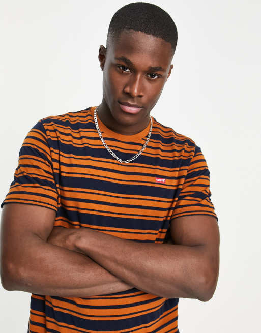 Levi's - Gestreept T-shirt met in marineblauw/oranje met klein logo
