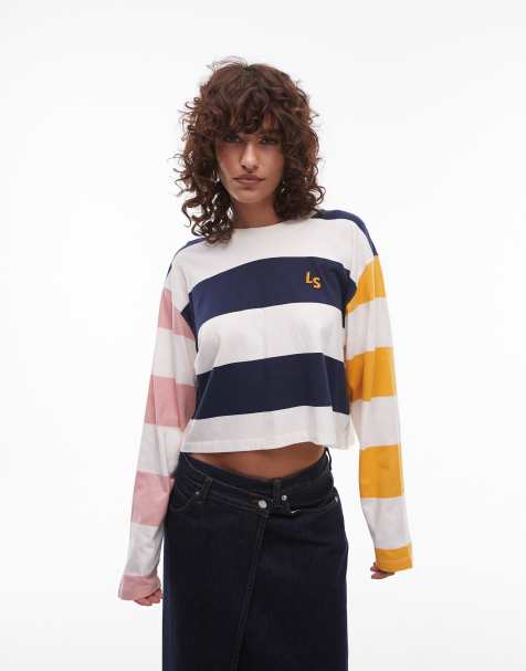 Levi's - Gestreepte cropped rugbytop met logo in wit - view 1