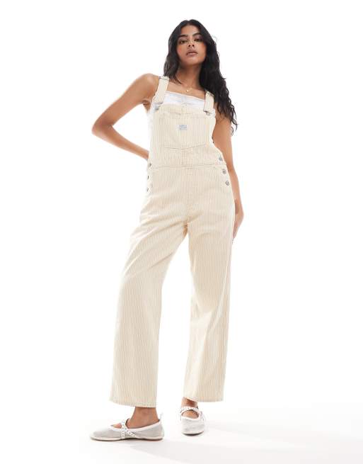 Levi's - Gestreepte denim tuinbroek met vintage pasvorm in wit en crème