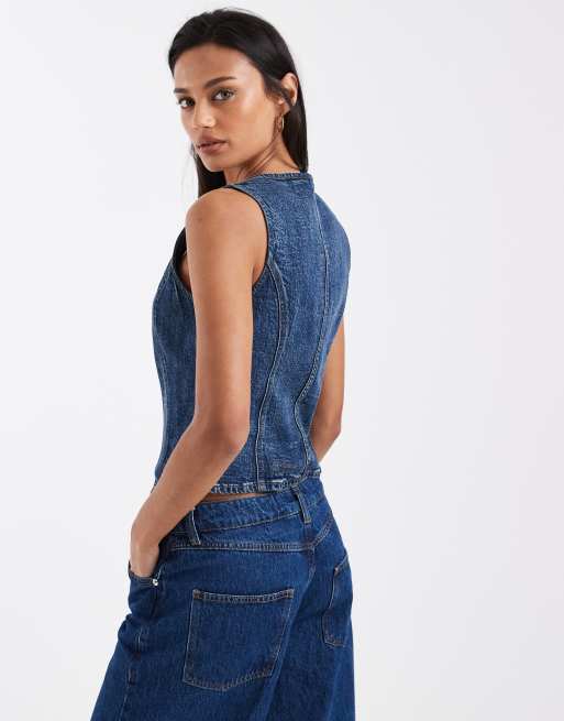 Levi's - Gestructureerde denim top met vierkante hals in blauw, 2 van 4