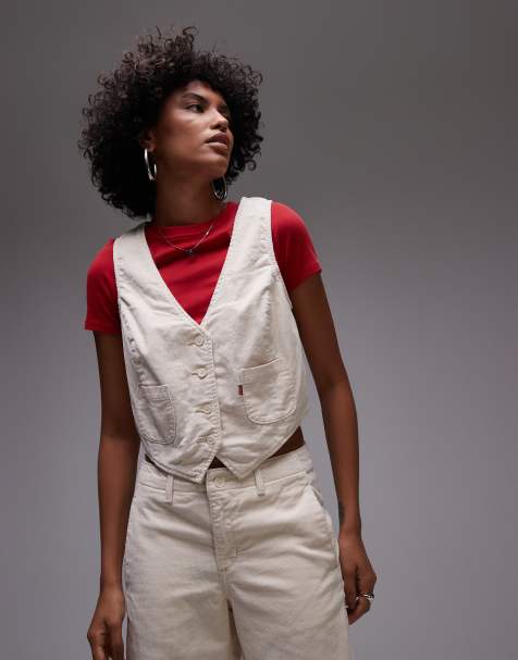 Levi's - Getailleerd corduroy vest in witbeige, deel van co-ord set - view 1