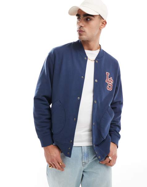 Levi's - Giacca bomber felpata blu navy con monogramma stile college - view 1