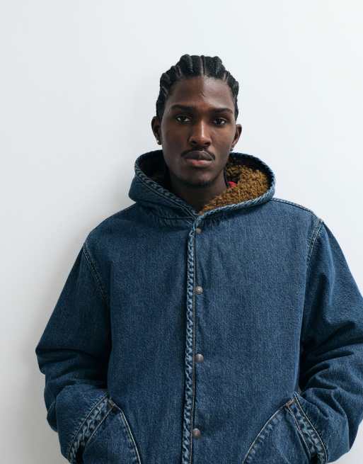 Levi's giacca in denim sherpa con cappuccio oversize blu, 2 di 5
