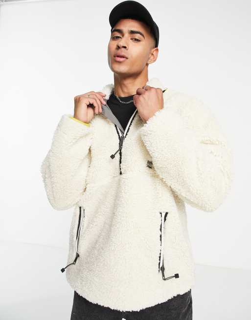 Levi's - Giacca in pile borg color crema con zip corta e tasche