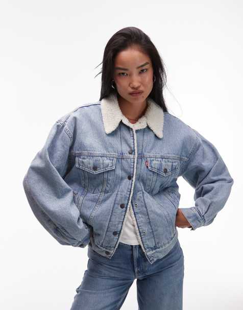 Levi's - Giacca trucker anni '90 in denim lavaggio chiaro con fodera in pile borg - view 1