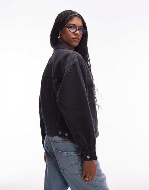 Levi's - Giacca trucker in denim anni '90 nero slavato, 3 di 4