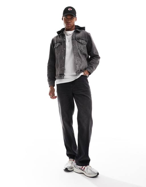 Levi's Giacca trucker in denim nera comoda con cappuccio in