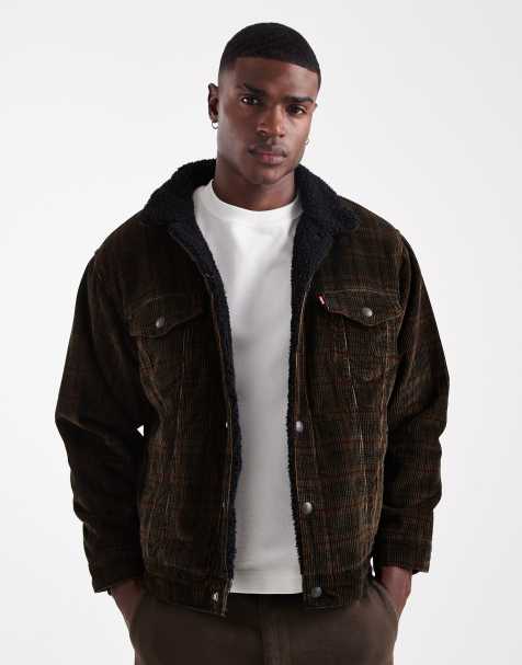 Levi's - Giacca trucker marrone a quadri in velluto a coste e pile - view 1