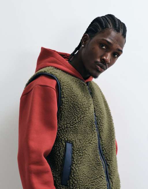 Levi's gilet borg con zip integrale Seacliff color kaki, 1 di 5