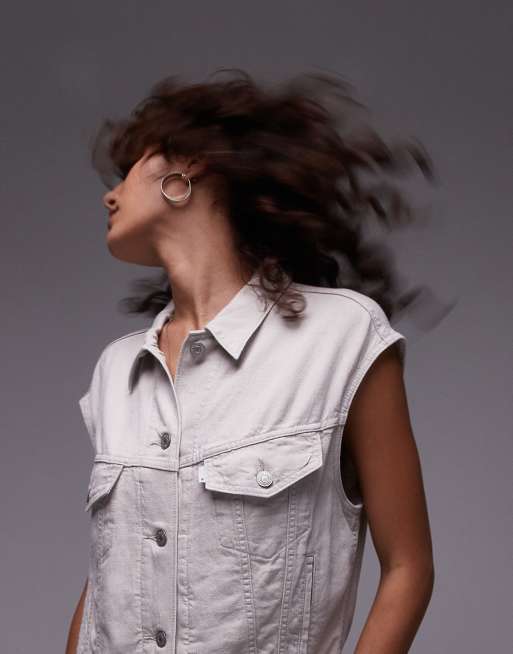 Levi's - Gilet ristretto stile anni '90 in denim leggero bianco sporco, 3 di 4