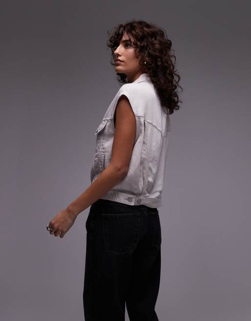Levi's - Gilet ristretto stile anni '90 in denim leggero bianco sporco, 4 di 4