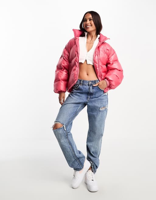Levi's – Glänzende Retro-Steppjacke in Rosa