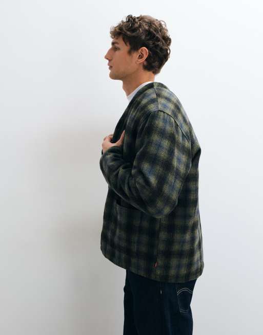Levi's glen reversible checked button up liner jacket in green, 3 of 5