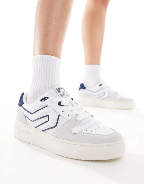 Levi's - Glide L - Baskets à semelle chunky et empiècement griffé - Blanc/bleu marine - view 1