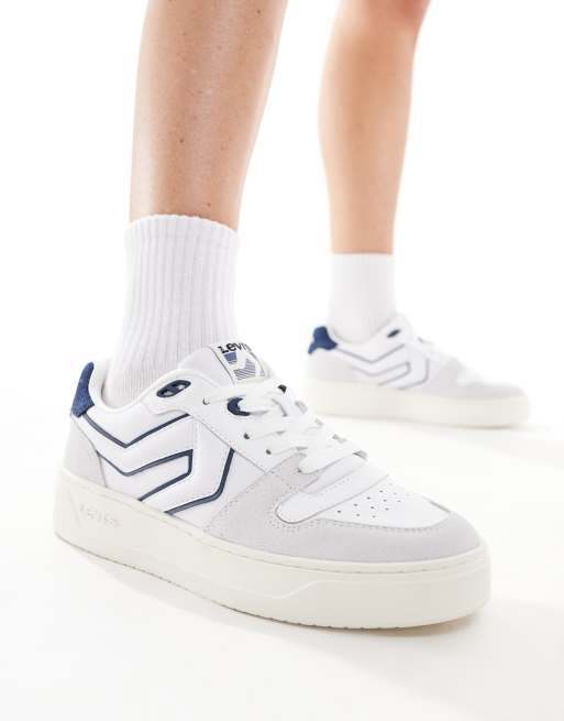 Levi's - Glide L - Sneakers met dikke zool en logopatch in wit en marineblauw