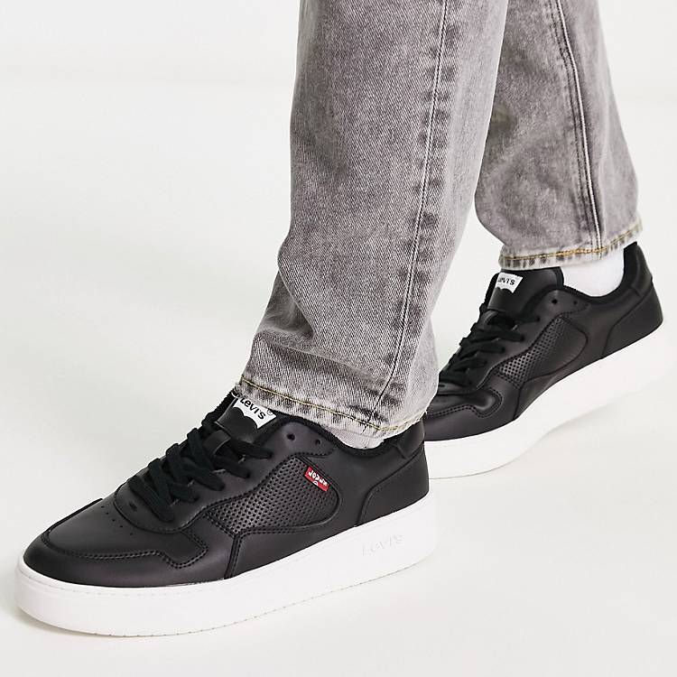 Levi's Glide leather sneakers in black with chunky sole and red tab logo |  ASOS