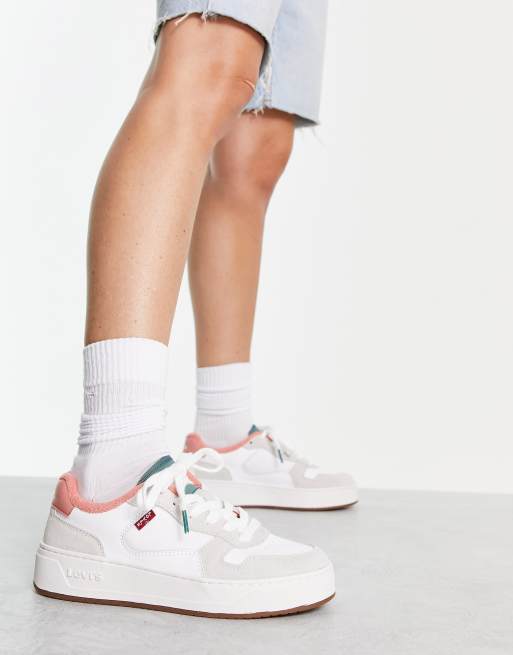 Levi s Glide leather suede mix sneakers in cream pink ASOS