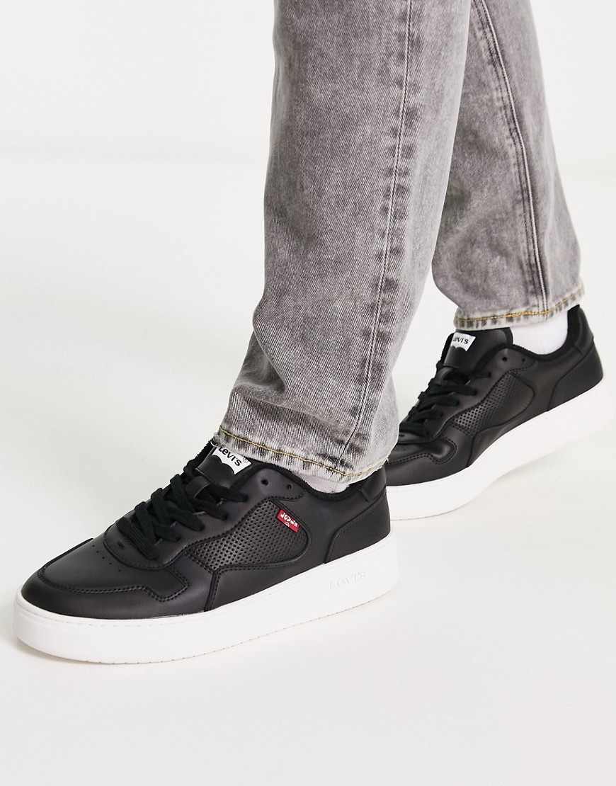 Levi’s Glide leather trainer in black with chunky sole and red tab logo