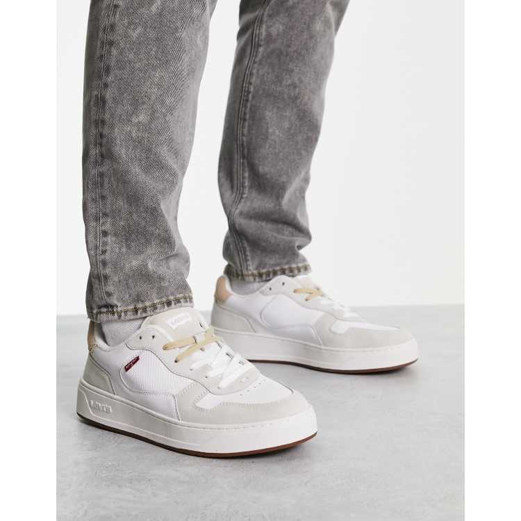 Levi's Glide leather trainer in cream suede mix with chunky sole and red  tab logo | ASOS