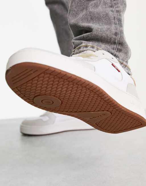 Levi s Glide leather trainer in cream suede mix with chunky sole and red tab logo