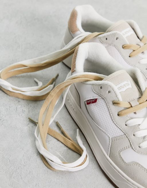 Levi's Glide leather trainer in cream suede mix with chunky sole and red  tab logo